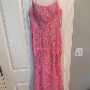 Sherri Hill Pink Lace Maxi Dress
